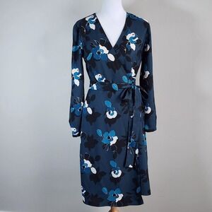 Banana Republic Faux Wrap Dress Womens 0 Teal Modest Office Dark Academia Work
